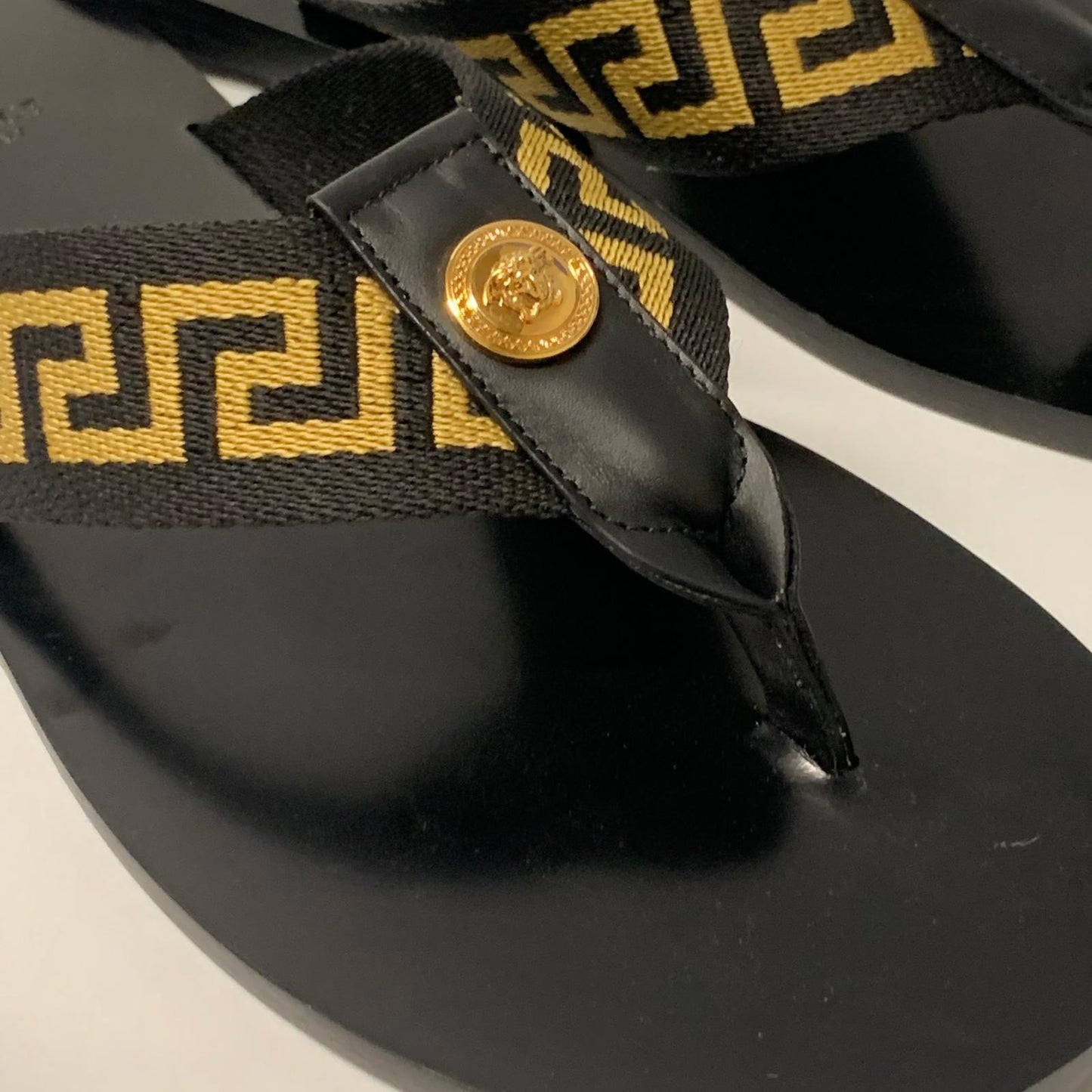 VERSACE Men's Flip-Flop Sandal Black Leather Nastro Shoe Slip On UK10 NEW