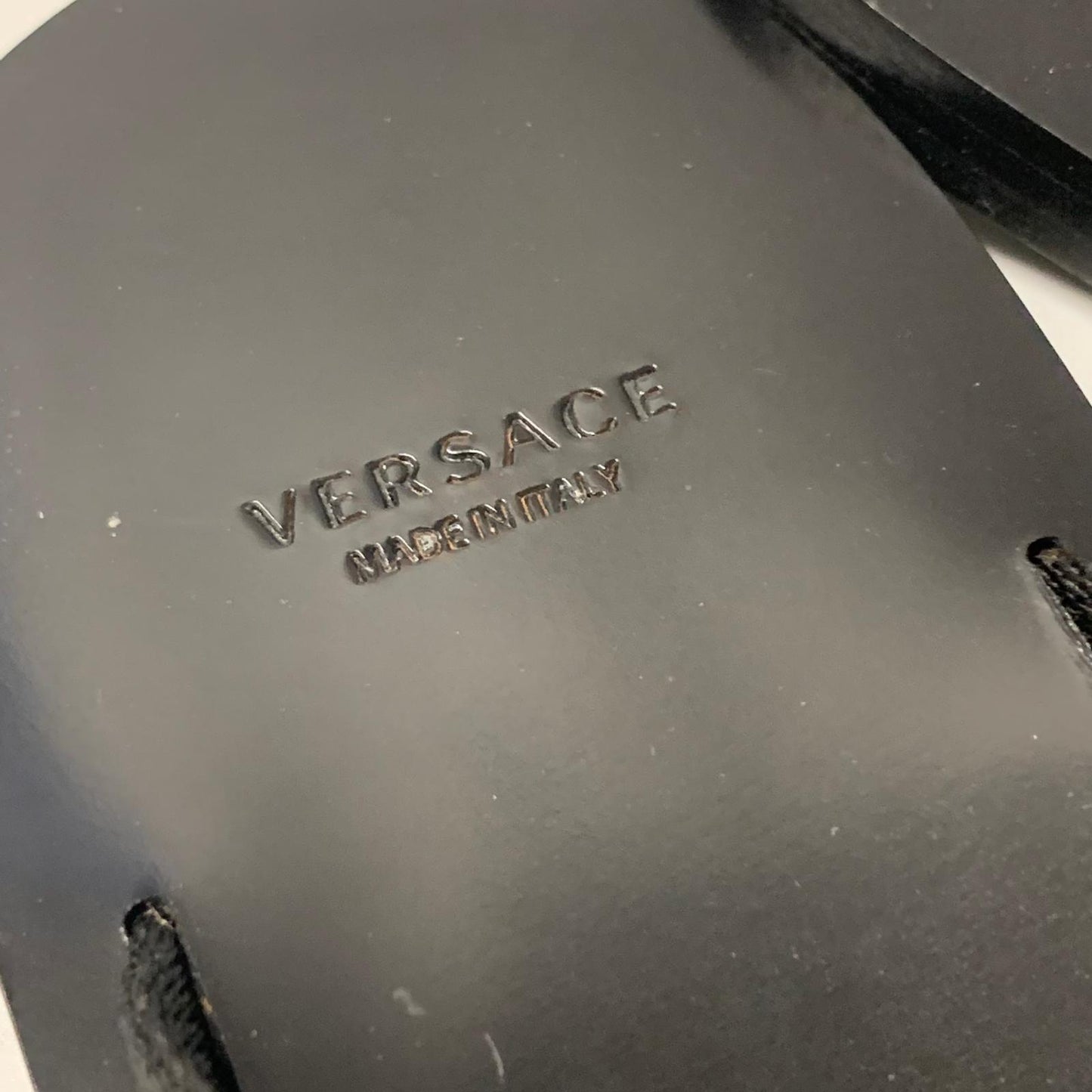 VERSACE Men's Flip-Flop Sandal Black Leather Nastro Shoe Slip On UK10 NEW