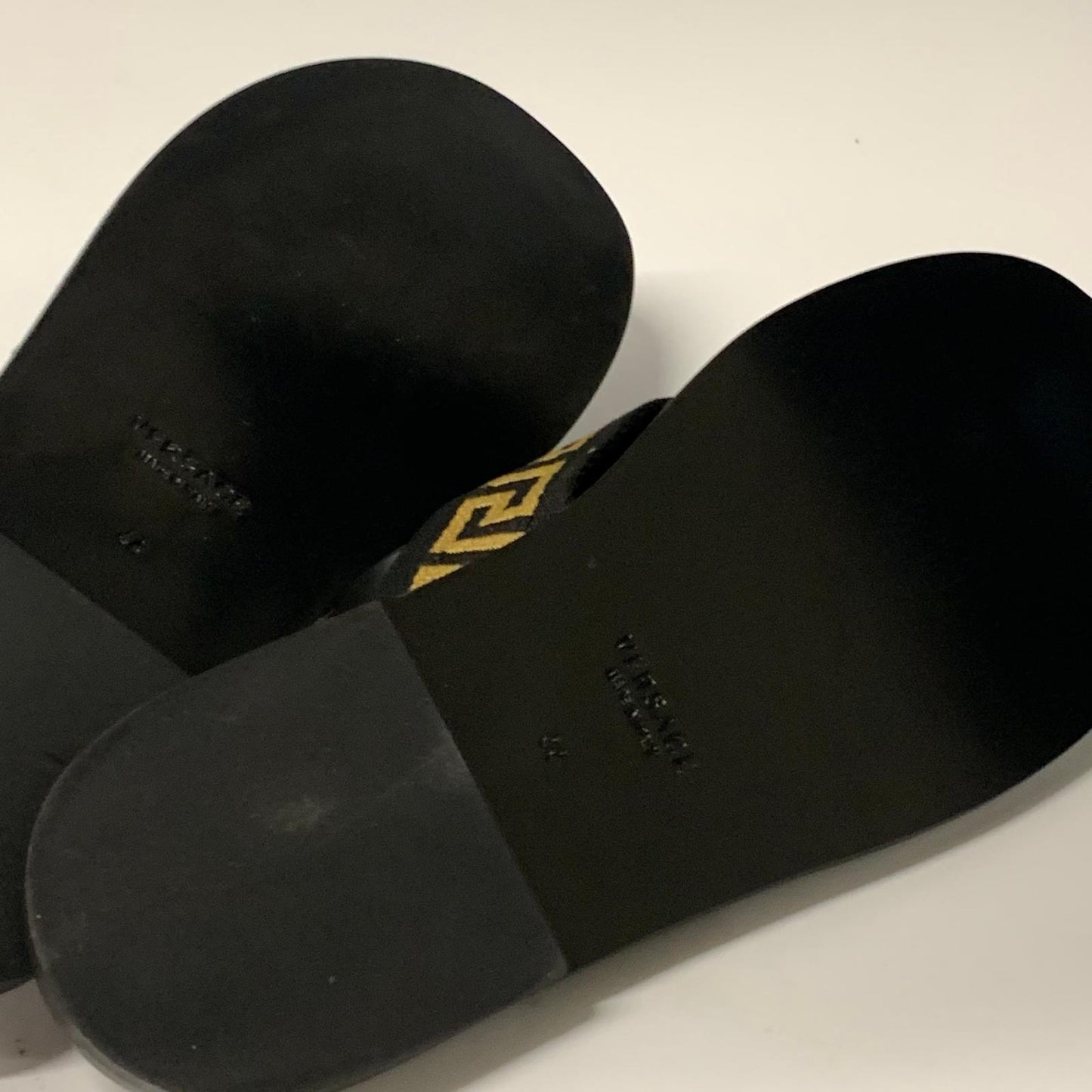 VERSACE Men's Flip-Flop Sandal Black Leather Nastro Shoe Slip On UK10 NEW