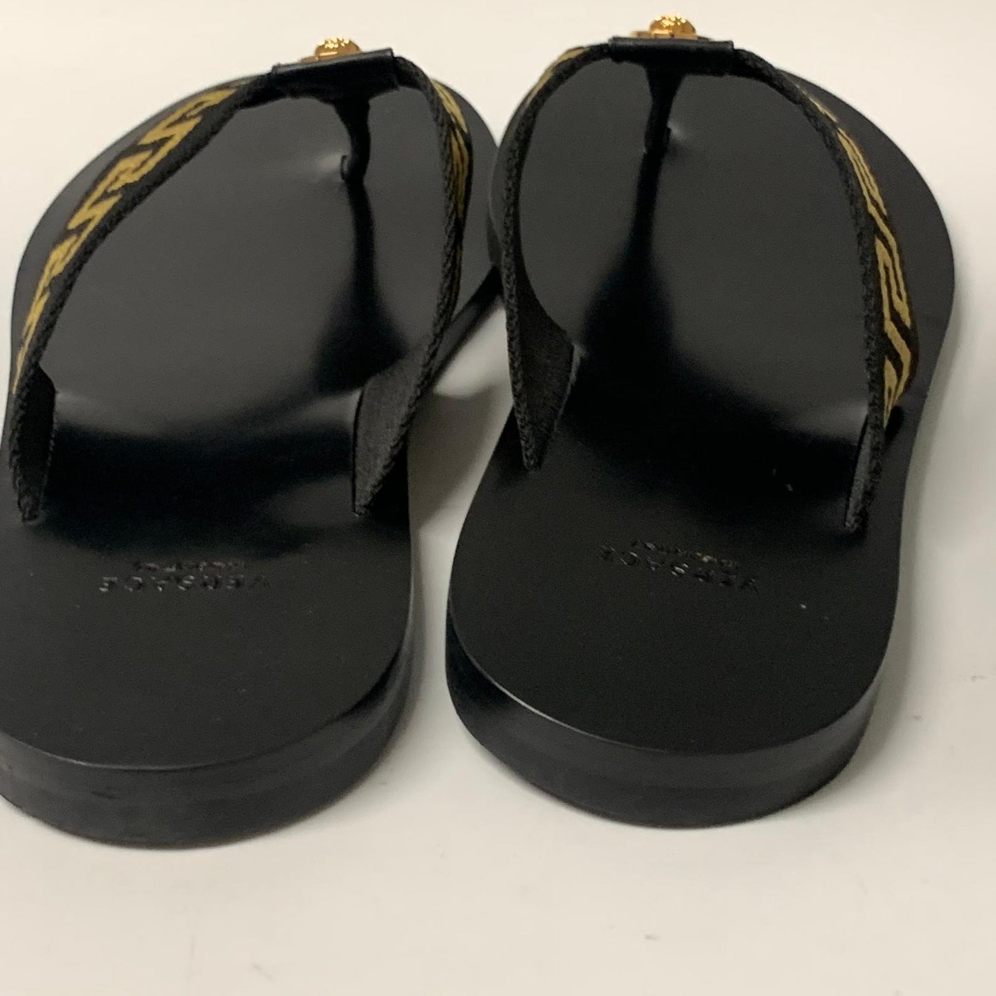 VERSACE Men's Flip-Flop Sandal Black Leather Nastro Shoe Slip On UK10 NEW