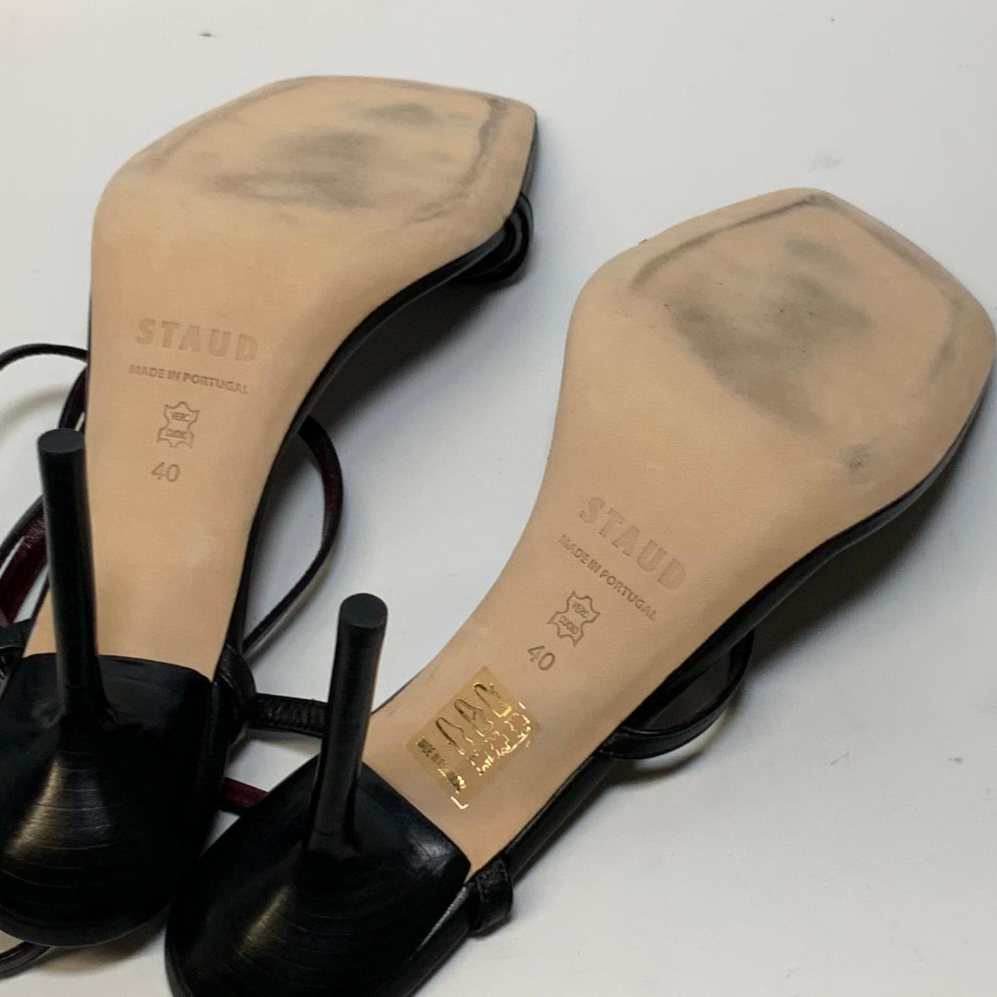 STAUD Ladies Strappy Heel Square Toe Toe Strap Open Black Leather Shoe UK7 NEW