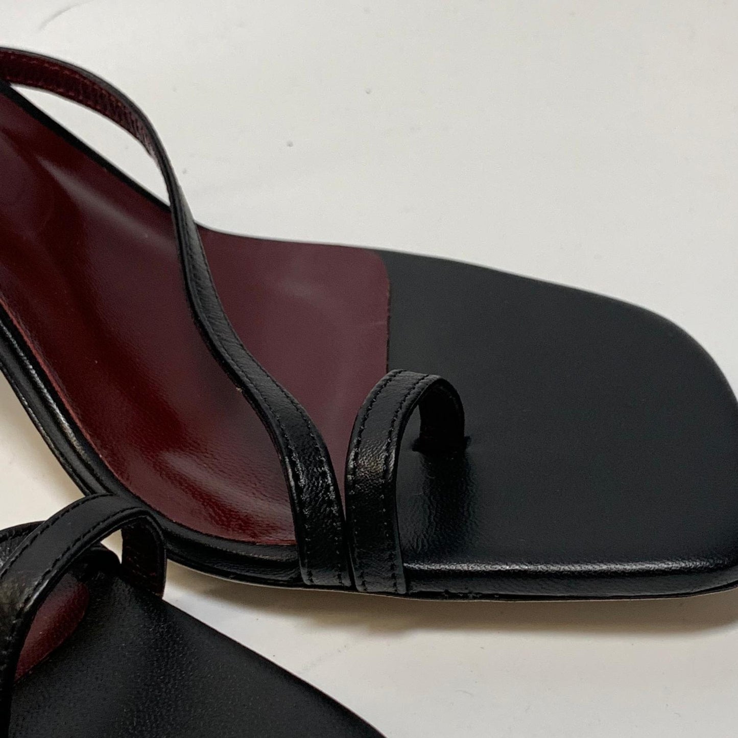 STAUD Ladies Strappy Heel Square Toe Toe Strap Open Black Leather Shoe UK7 NEW