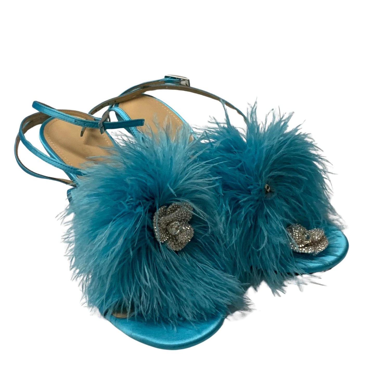 MACH & MACH Ladies Strappy Heel Feather Heart Blue Leather Shoe UK3.5 NEW