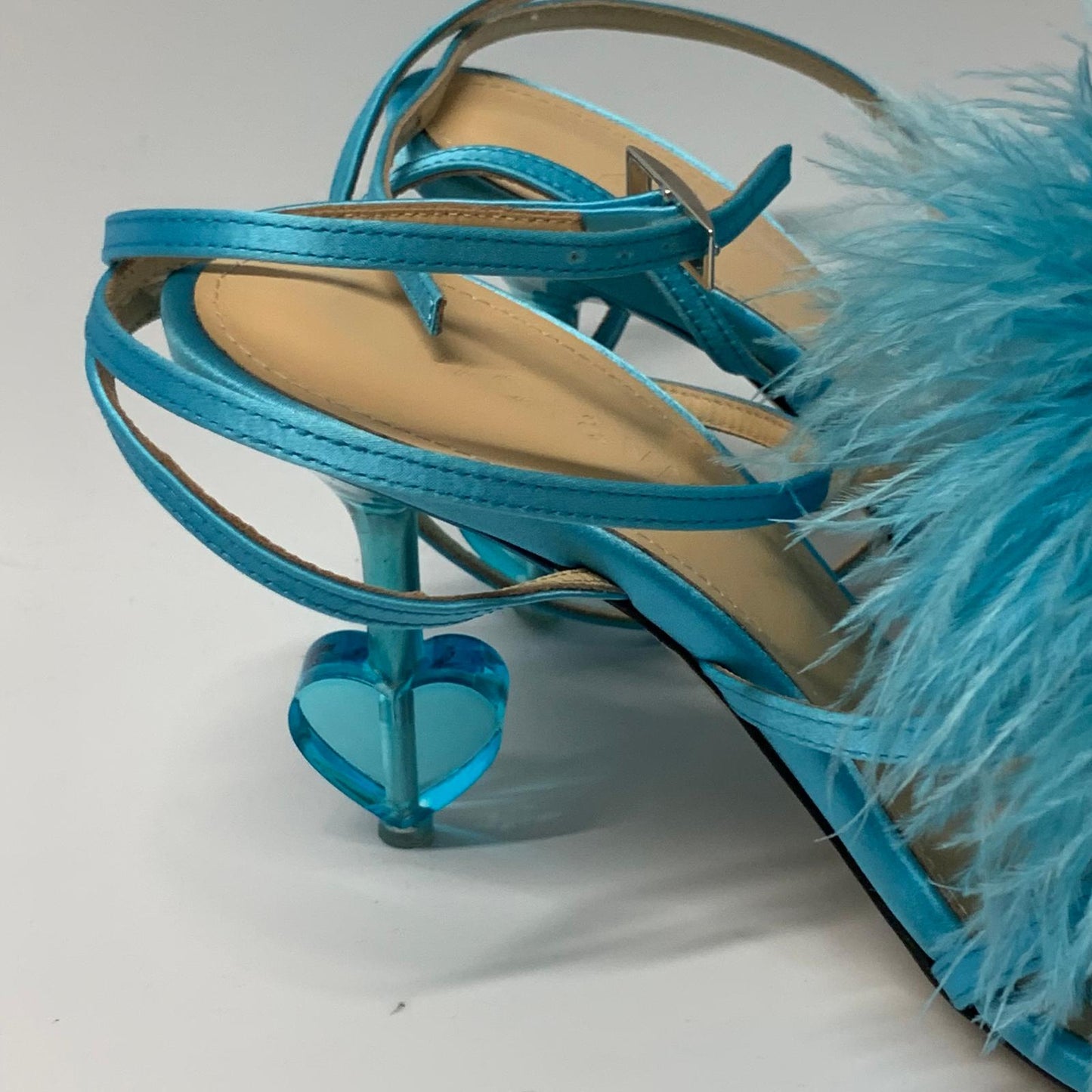 MACH & MACH Ladies Strappy Heel Feather Heart Blue Leather Shoe UK3.5 NEW
