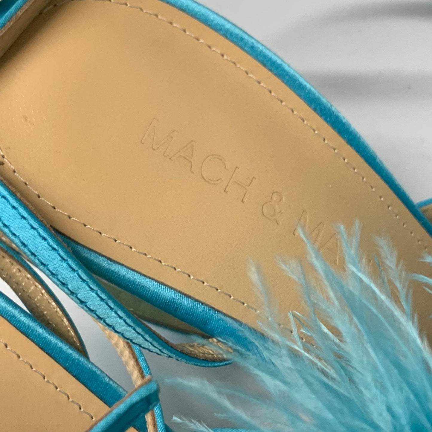 MACH & MACH Ladies Strappy Heel Feather Heart Blue Leather Shoe UK3.5 NEW