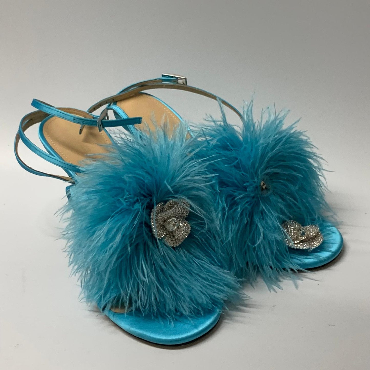 MACH & MACH Ladies Strappy Heel Feather Heart Blue Leather Shoe UK3.5 NEW