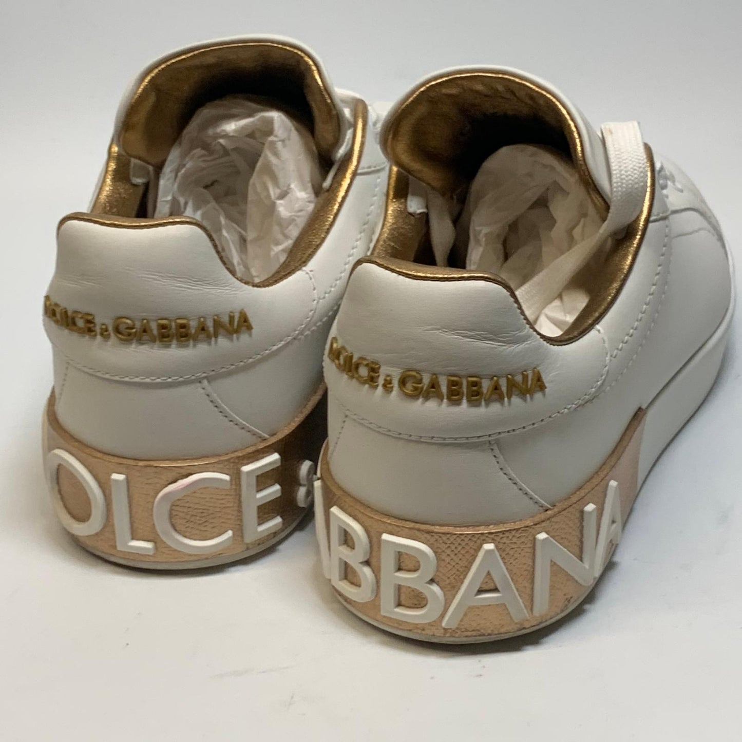 DOLCE & GABBANA Ladies Sneaker Trainer White Classic Gold Leather Shoe UK7 NEW