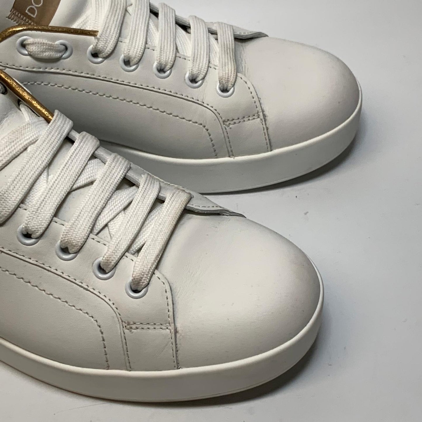 DOLCE & GABBANA Ladies Sneaker Trainer White Classic Gold Leather Shoe UK7 NEW
