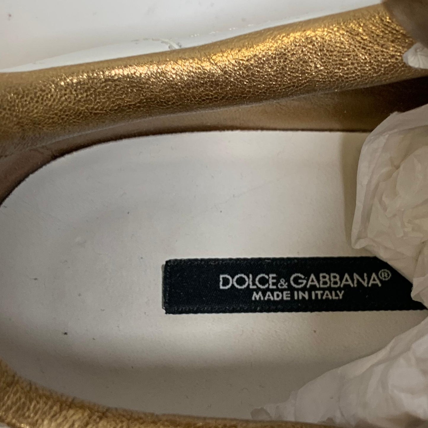 DOLCE & GABBANA Ladies Sneaker Trainer White Classic Gold Leather Shoe UK7 NEW