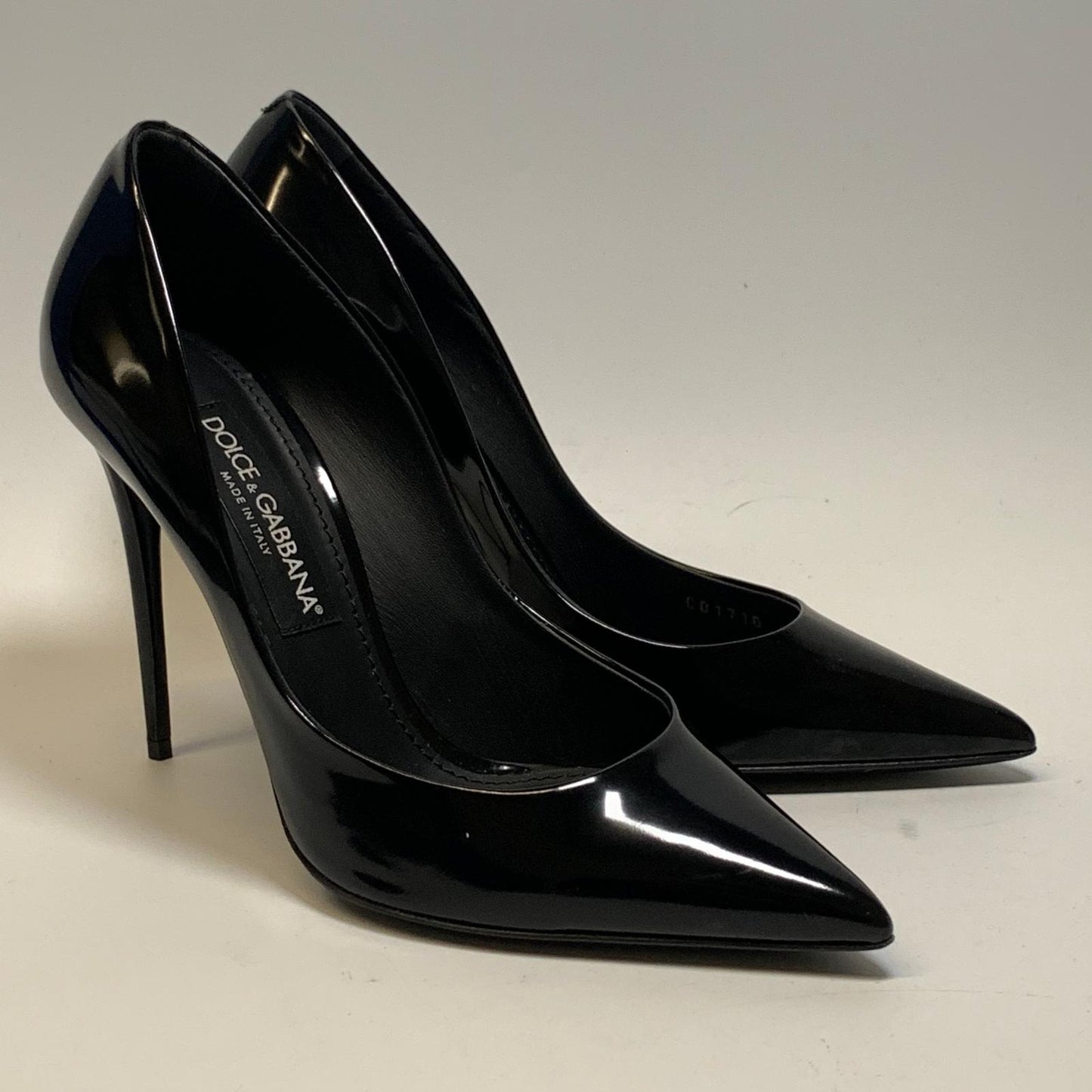 DOLCE & GABBANA Ladies Court Heel Black Patent Leather Shoe UK7 NEW