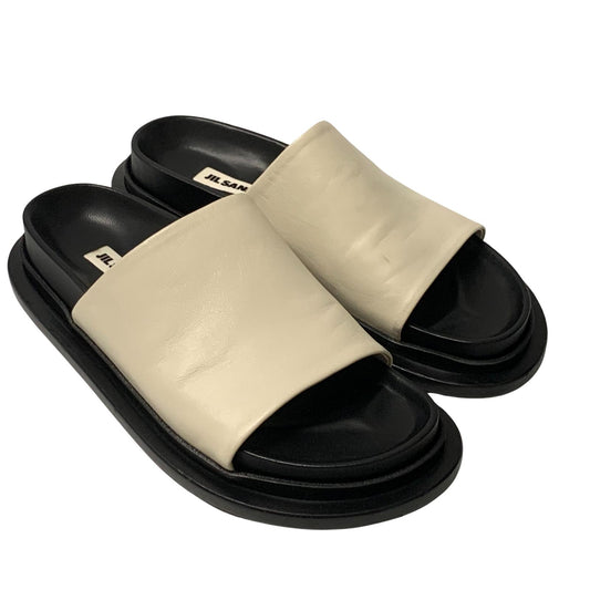 JIL SANDER Ladies Slider Sandal Beige Upper Slip Ons Leather Shoe UK6 NEW