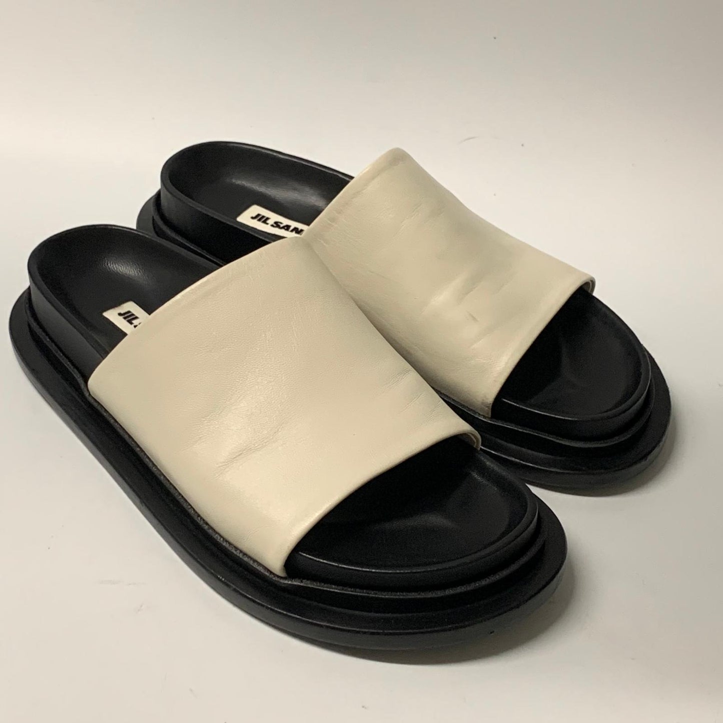 JIL SANDER Ladies Slider Sandal Beige Upper Slip Ons Leather Shoe UK6 NEW