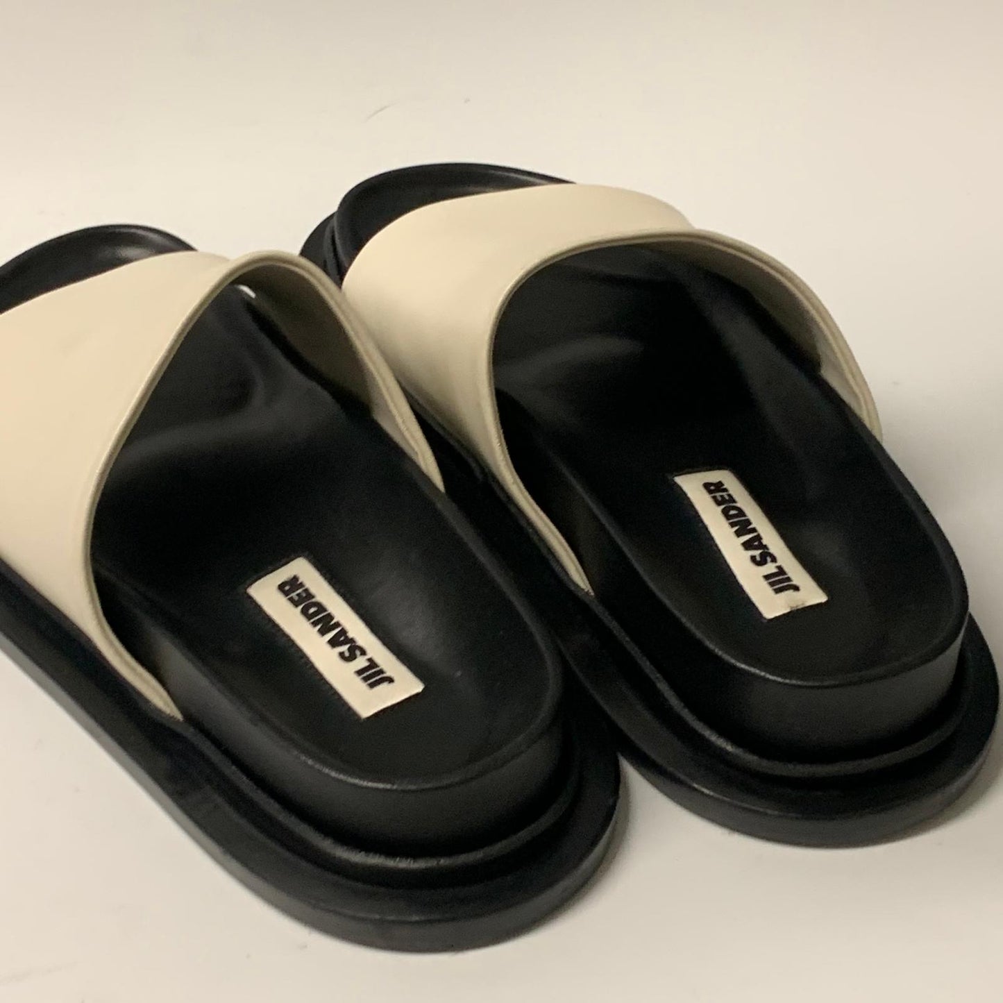JIL SANDER Ladies Slider Sandal Beige Upper Slip Ons Leather Shoe UK6 NEW