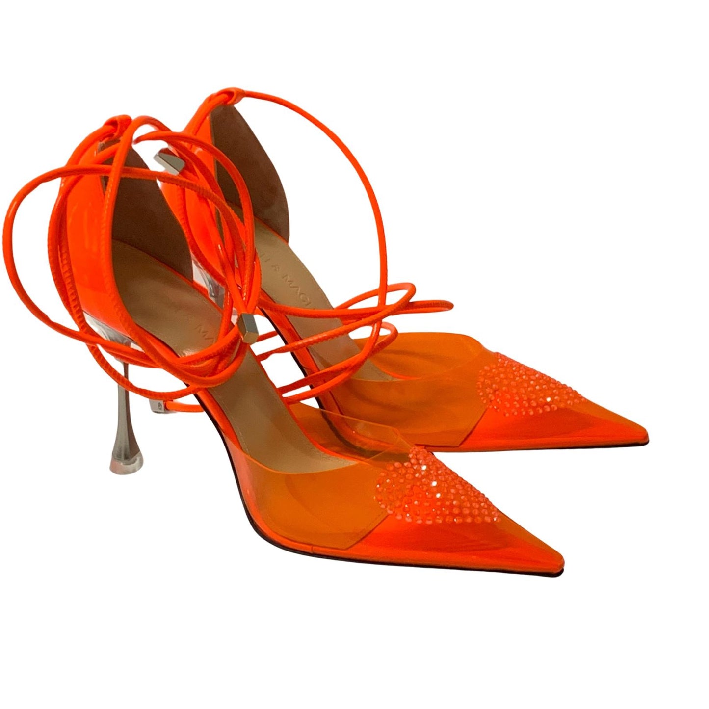 MACH & MACH Ladies Court Heel Orange Neon Ankle Strap Synthetic Shoe UK2.5 NEW