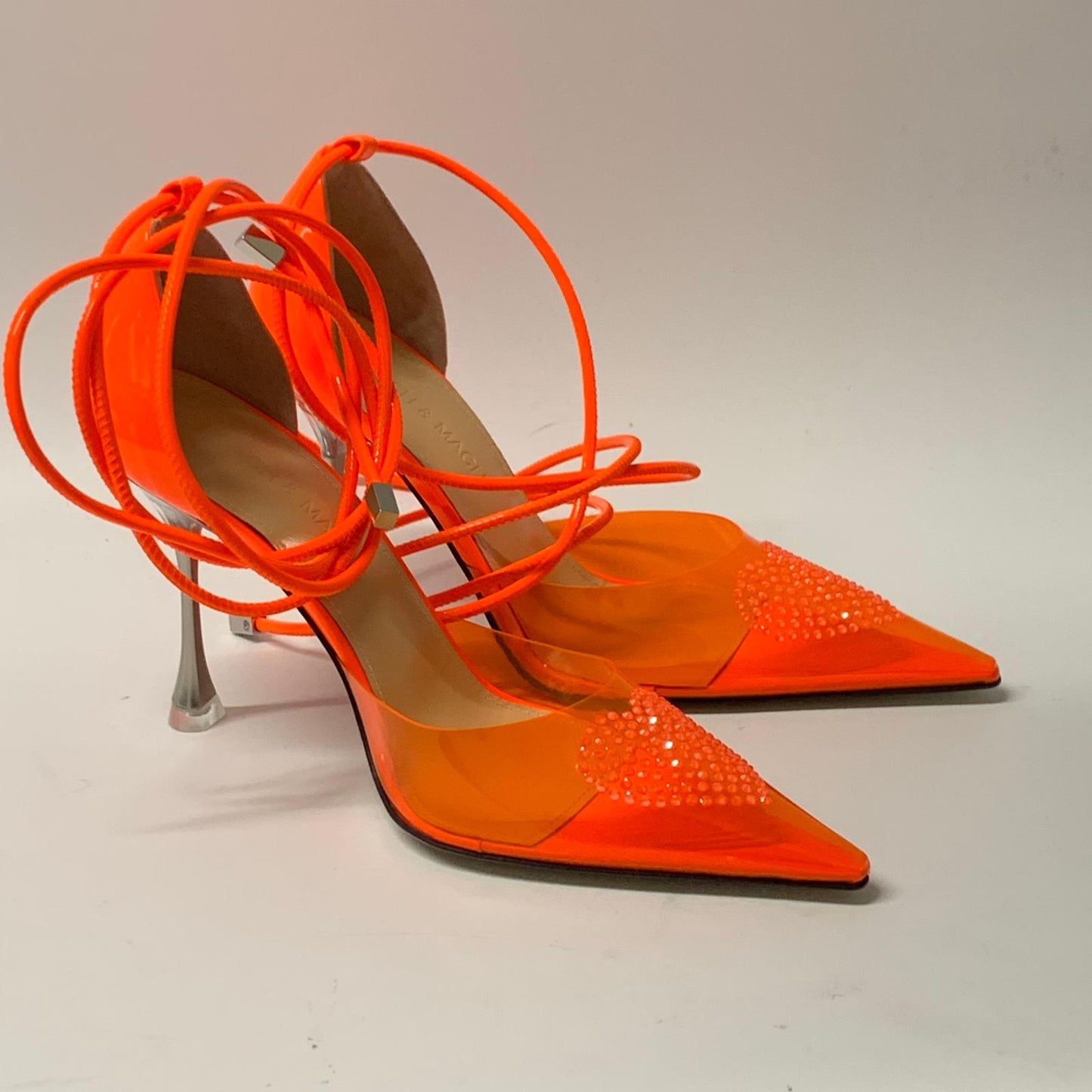 MACH & MACH Ladies Court Heel Orange Neon Ankle Strap Synthetic Shoe UK2.5 NEW