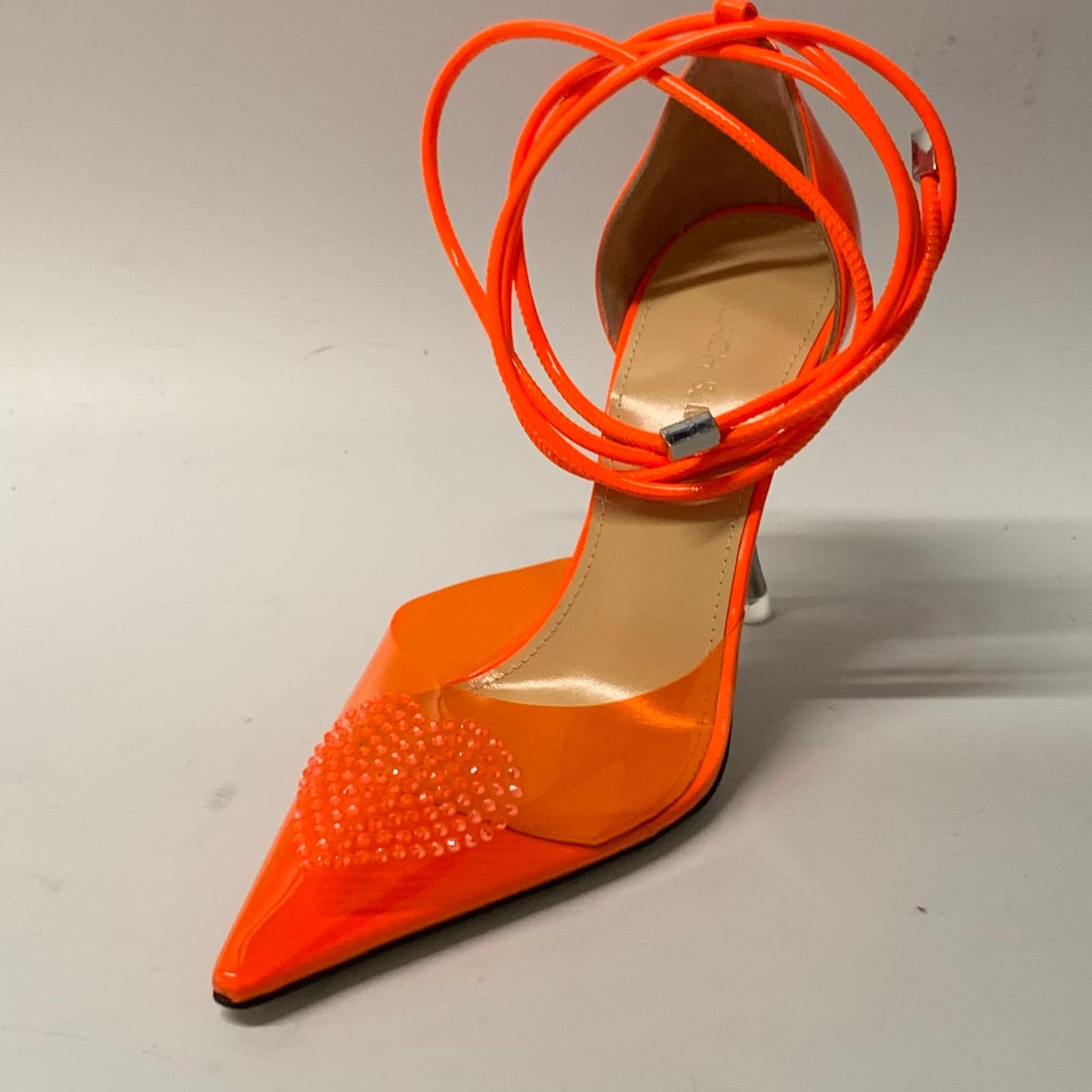 MACH & MACH Ladies Court Heel Orange Neon Ankle Strap Synthetic Shoe UK2.5 NEW