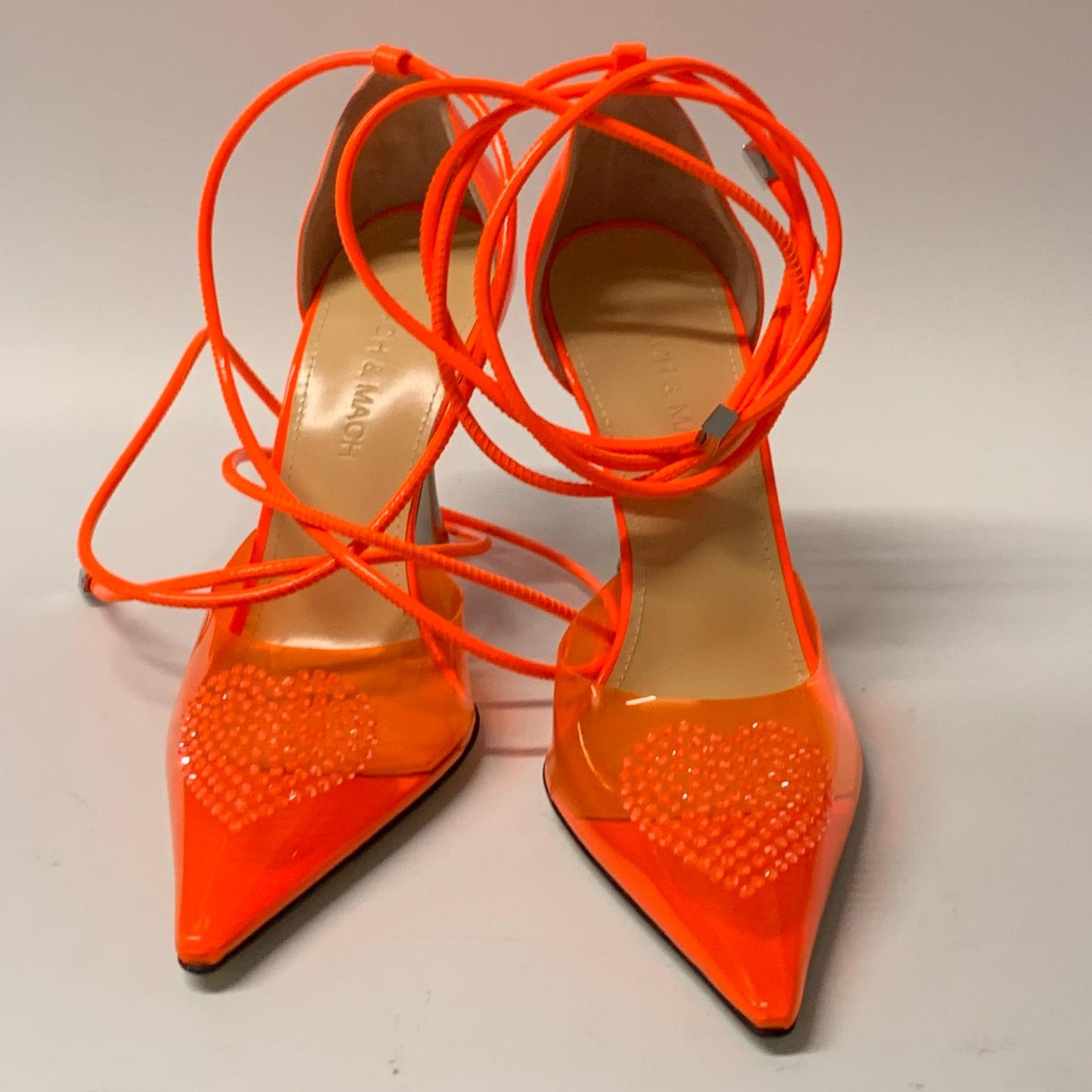 MACH & MACH Ladies Court Heel Orange Neon Ankle Strap Synthetic Shoe UK2.5 NEW