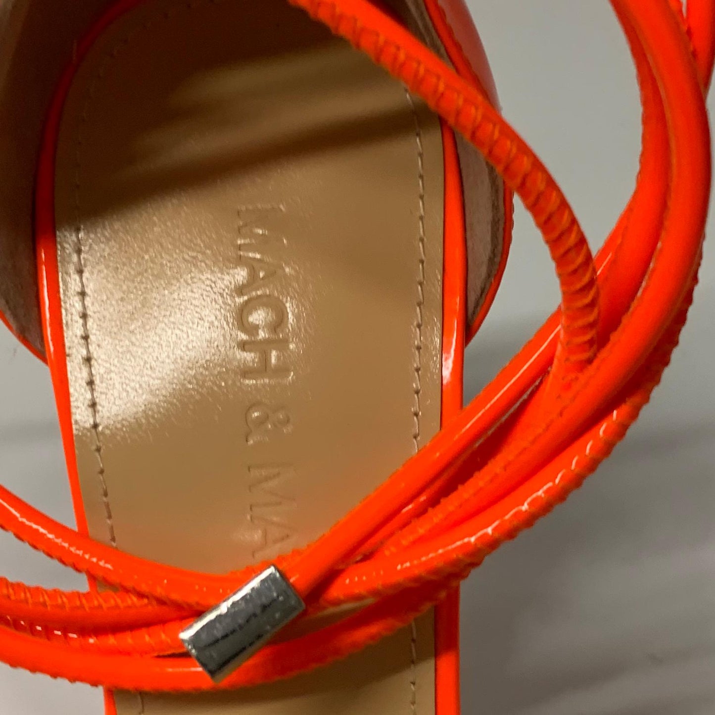MACH & MACH Ladies Court Heel Orange Neon Ankle Strap Synthetic Shoe UK2.5 NEW