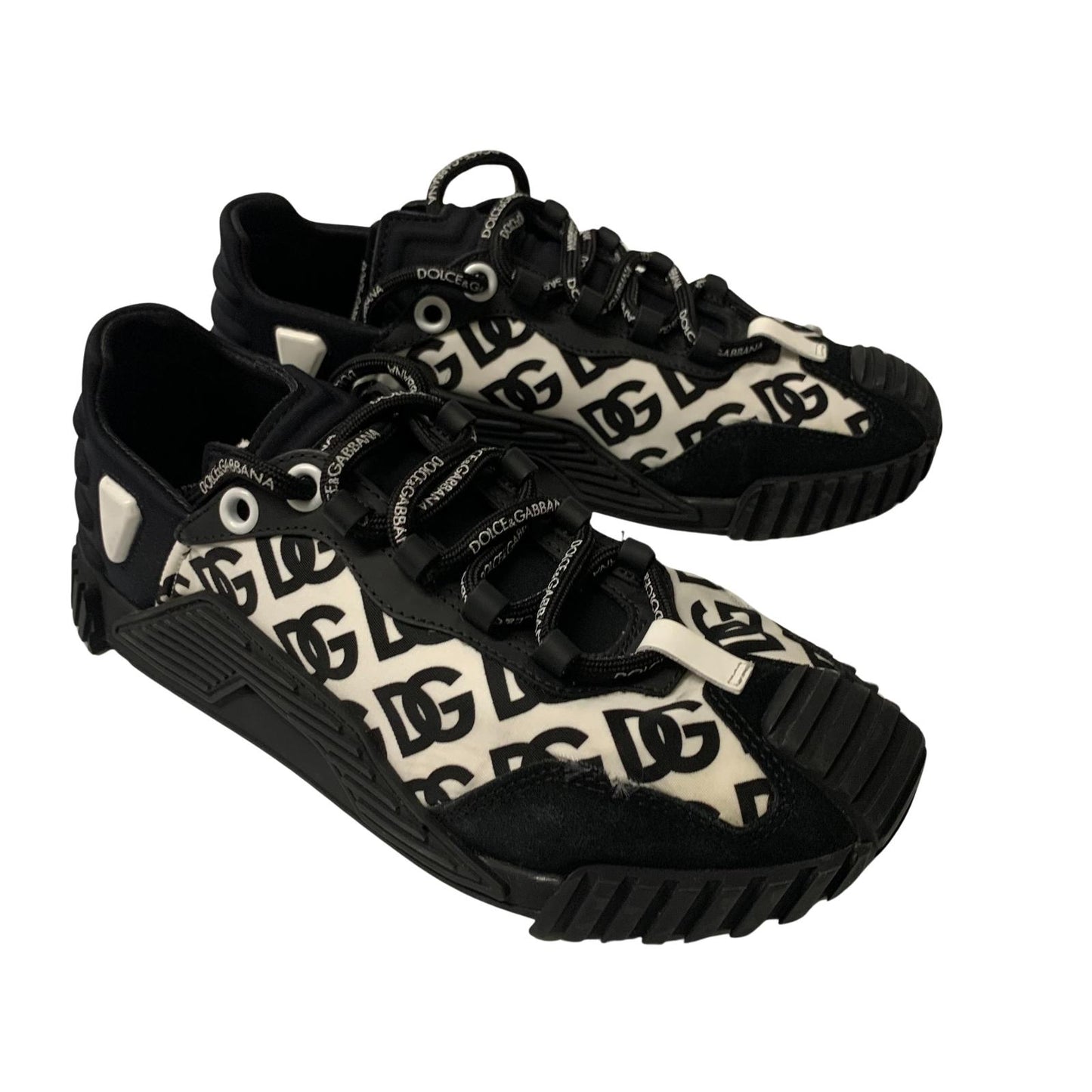 DOLCE & GABBANA Ladies Sneaker Logo DG Trainer Black Leather Shoe UK6 NEW
