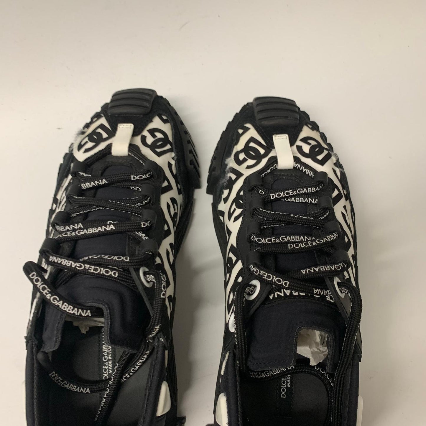 DOLCE & GABBANA Ladies Sneaker Logo DG Trainer Black Leather Shoe UK6 NEW