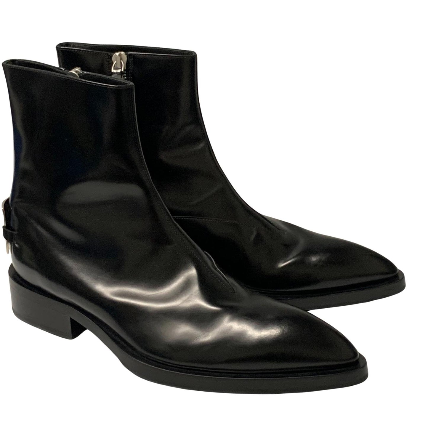 JIL SANDER Men's Boot Zipper Ankle Pointed Toe Black Leather Shoe UK10 NEW