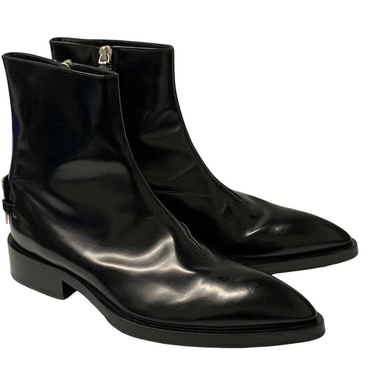 JIL SANDER Men's Boot Zipper Ankle Pointed Toe Black Leather Shoe UK10 NEW