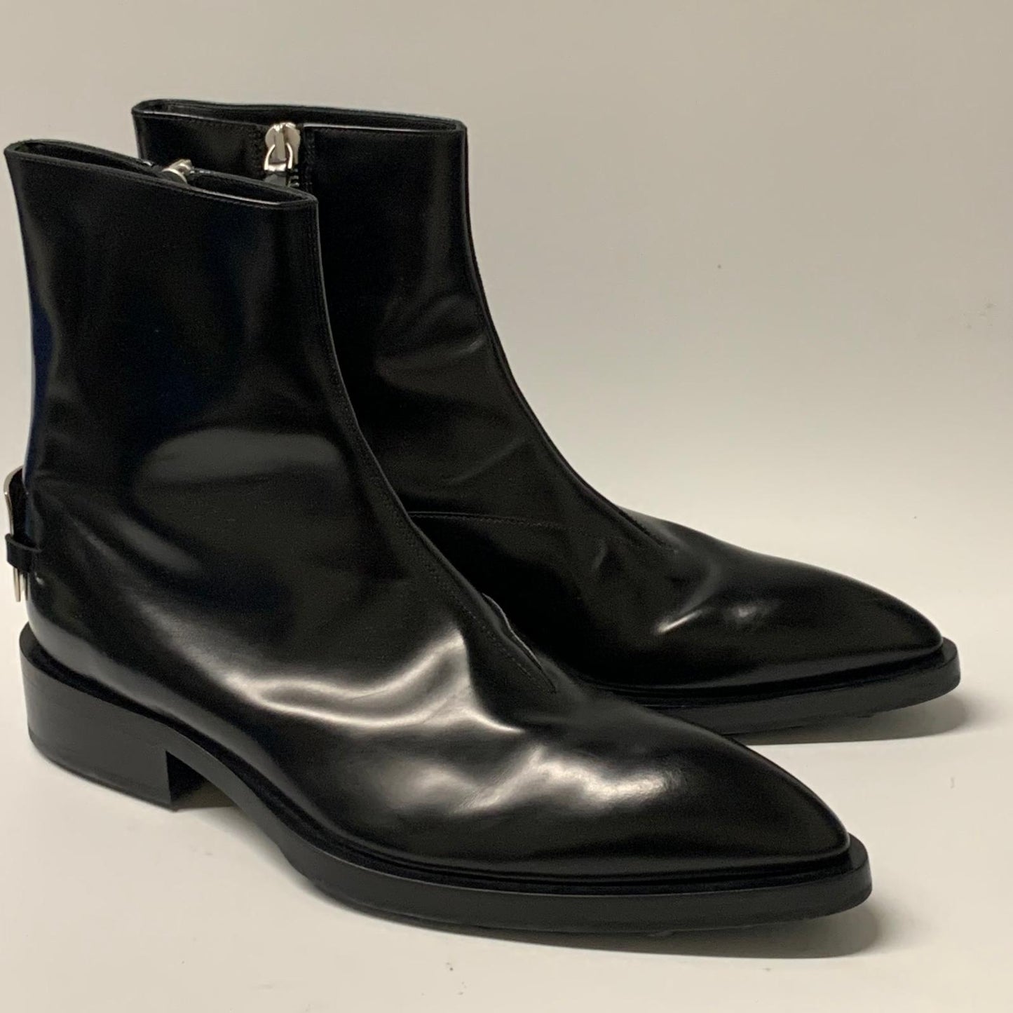 JIL SANDER Men's Boot Zipper Ankle Pointed Toe Black Leather Shoe UK10 NEW