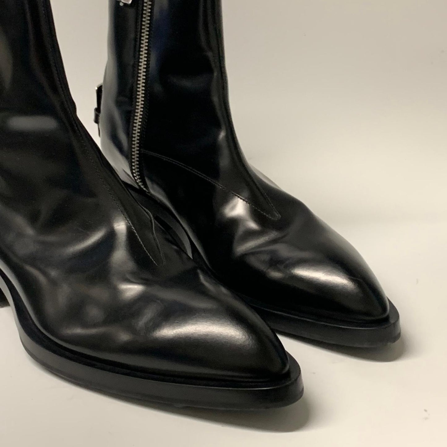 JIL SANDER Men's Boot Zipper Ankle Pointed Toe Black Leather Shoe UK10 NEW