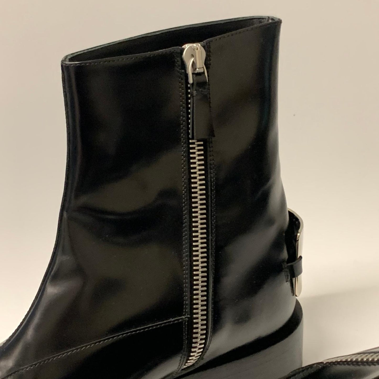 JIL SANDER Men's Boot Zipper Ankle Pointed Toe Black Leather Shoe UK10 NEW
