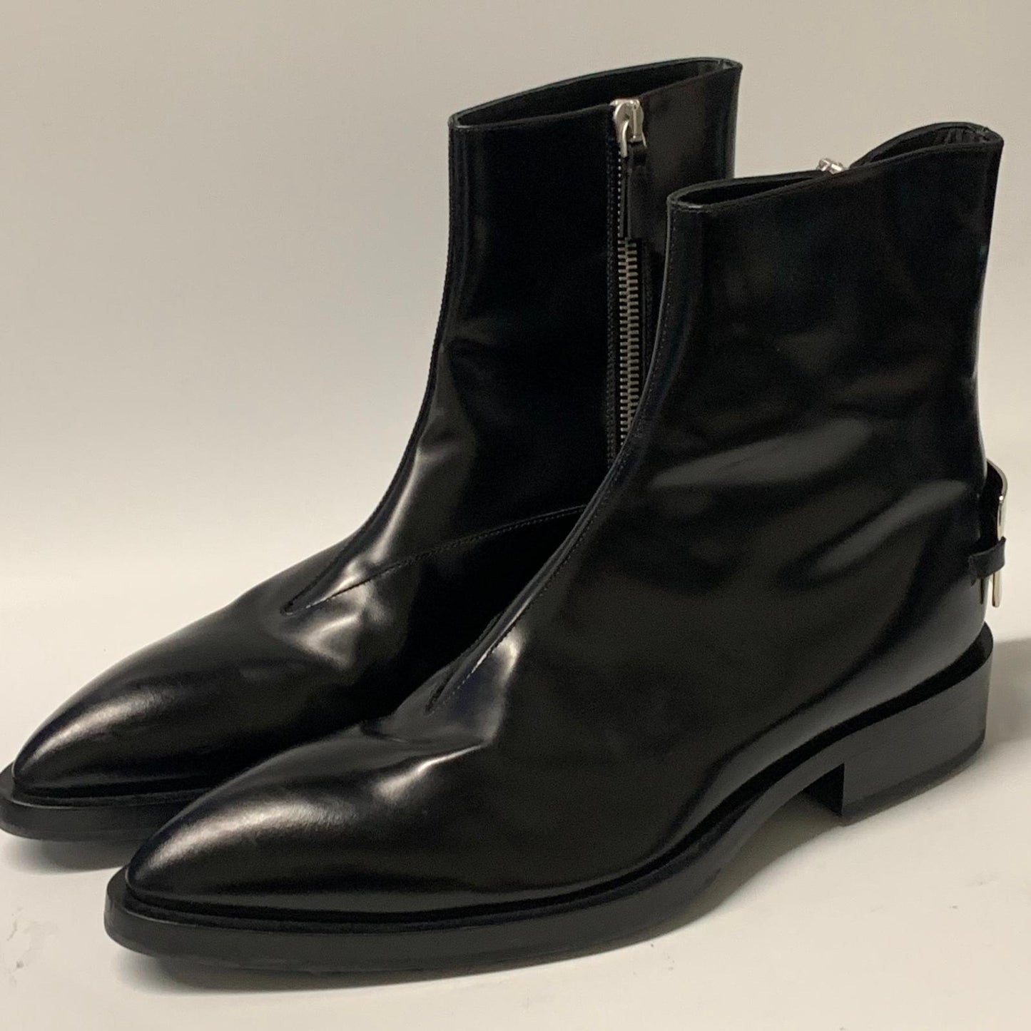 JIL SANDER Men's Boot Zipper Ankle Pointed Toe Black Leather Shoe UK10 NEW