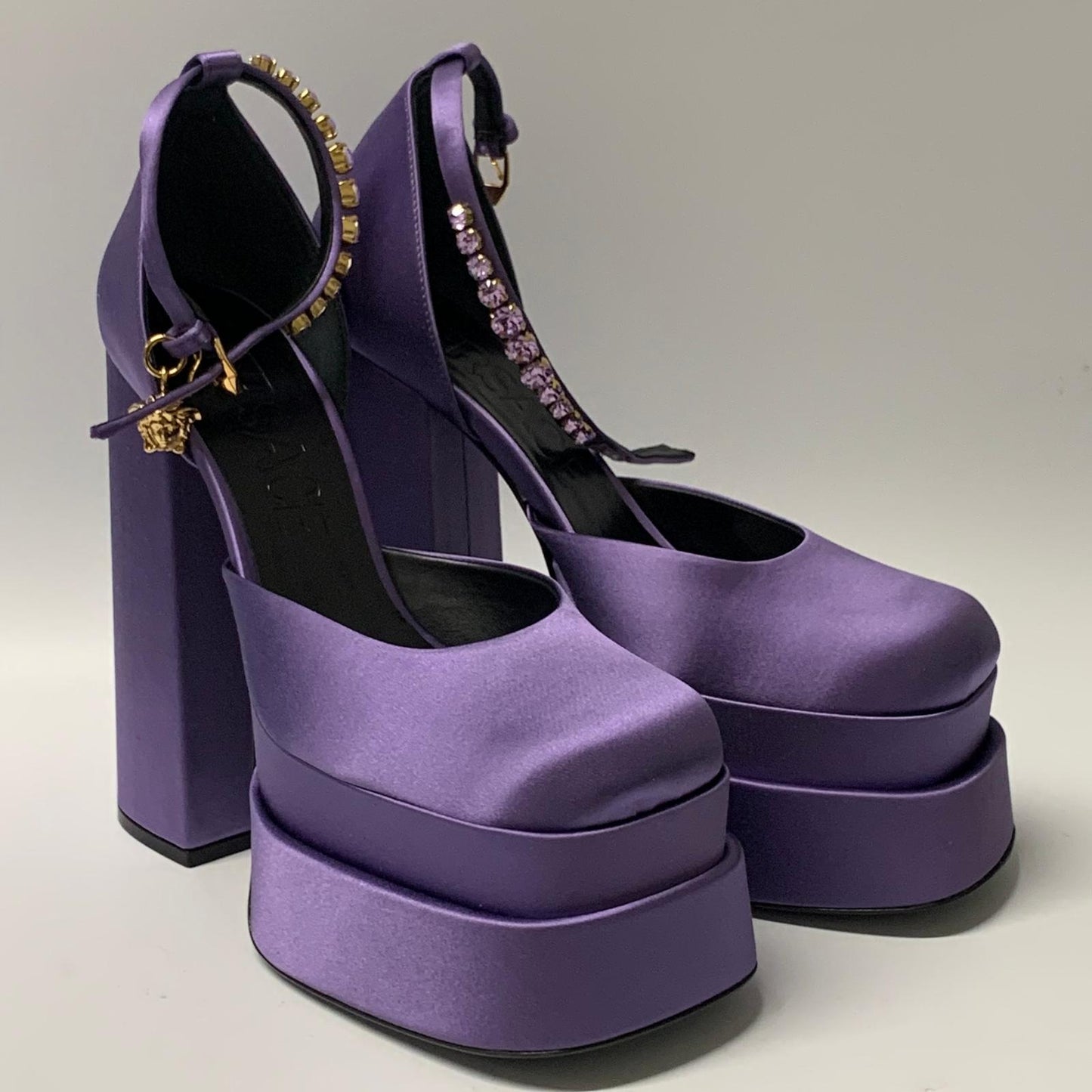 VERSACE Ladies Bootie Heel Thick Platform Satin Leather Shoe UK7 NEW