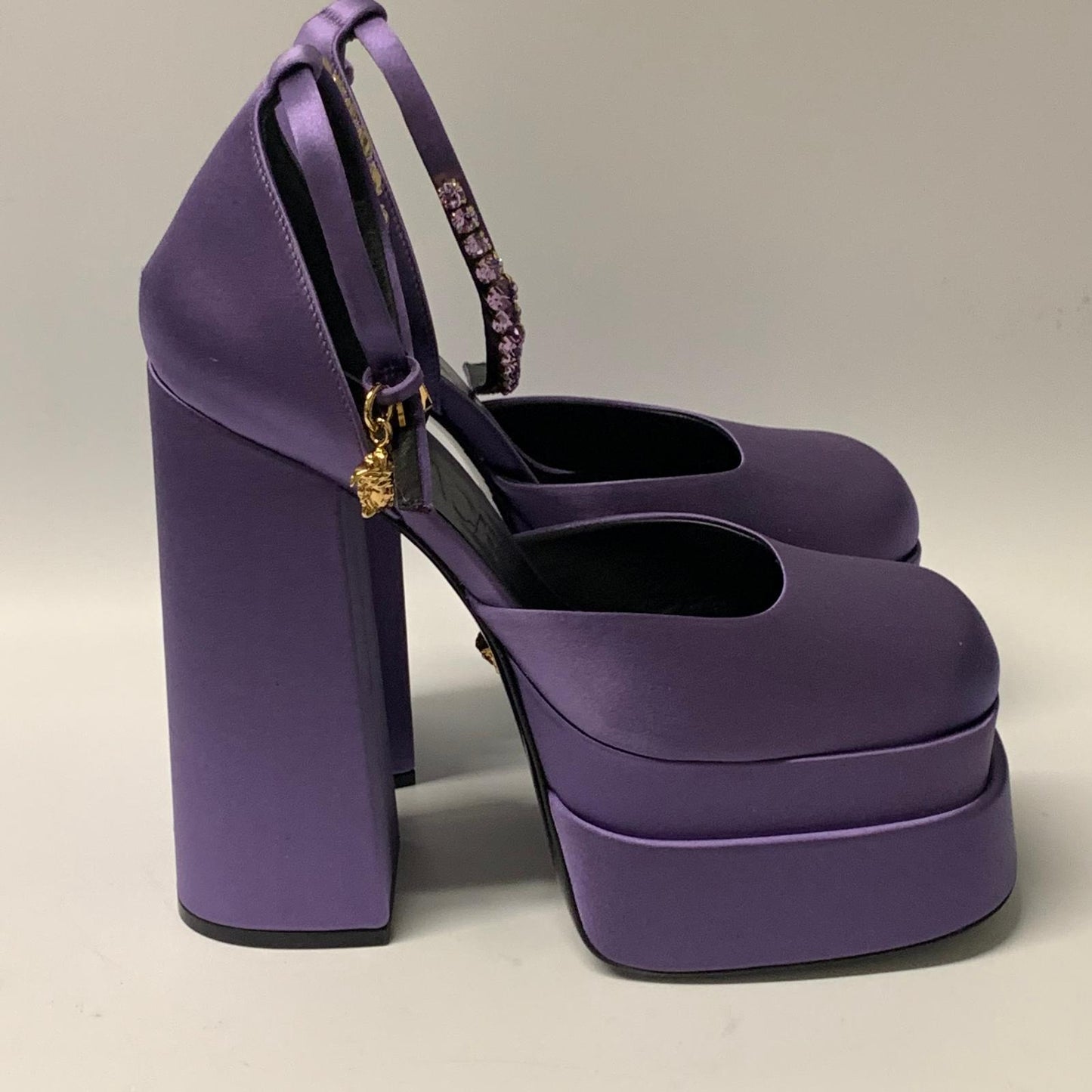 VERSACE Ladies Bootie Heel Thick Platform Satin Leather Shoe UK7 NEW