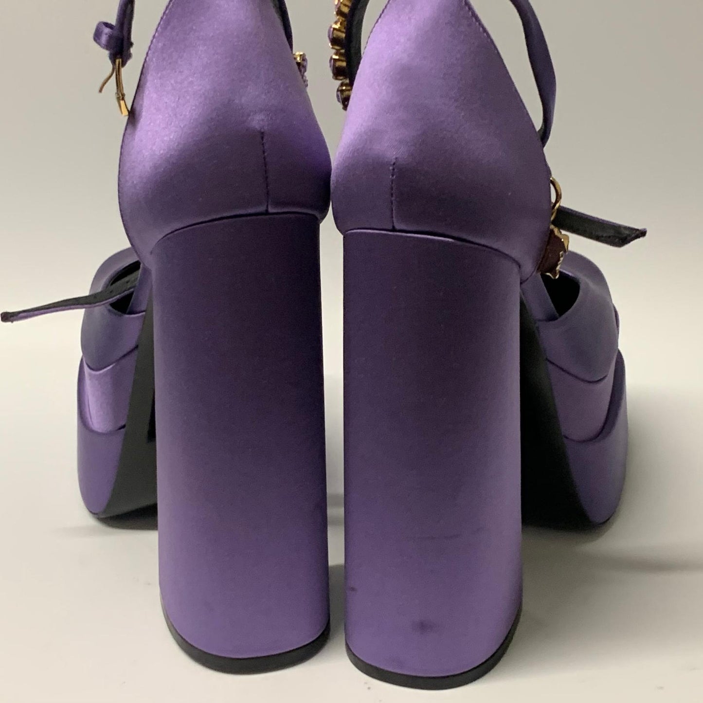 VERSACE Ladies Bootie Heel Thick Platform Satin Leather Shoe UK7 NEW