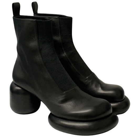 JIL SANDER Ladies Bootie Hulk Thick Sole Heel Black Leather Shoe UK7 NEW
