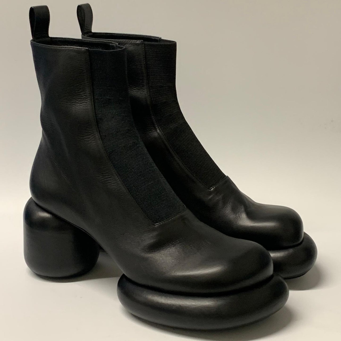 JIL SANDER Ladies Bootie Hulk Thick Sole Heel Black Leather Shoe UK7 NEW