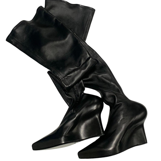GIVENCHY Ladies Over Knee Buckaneer Slip On Boot Black Leather Shoe UK6 NEW