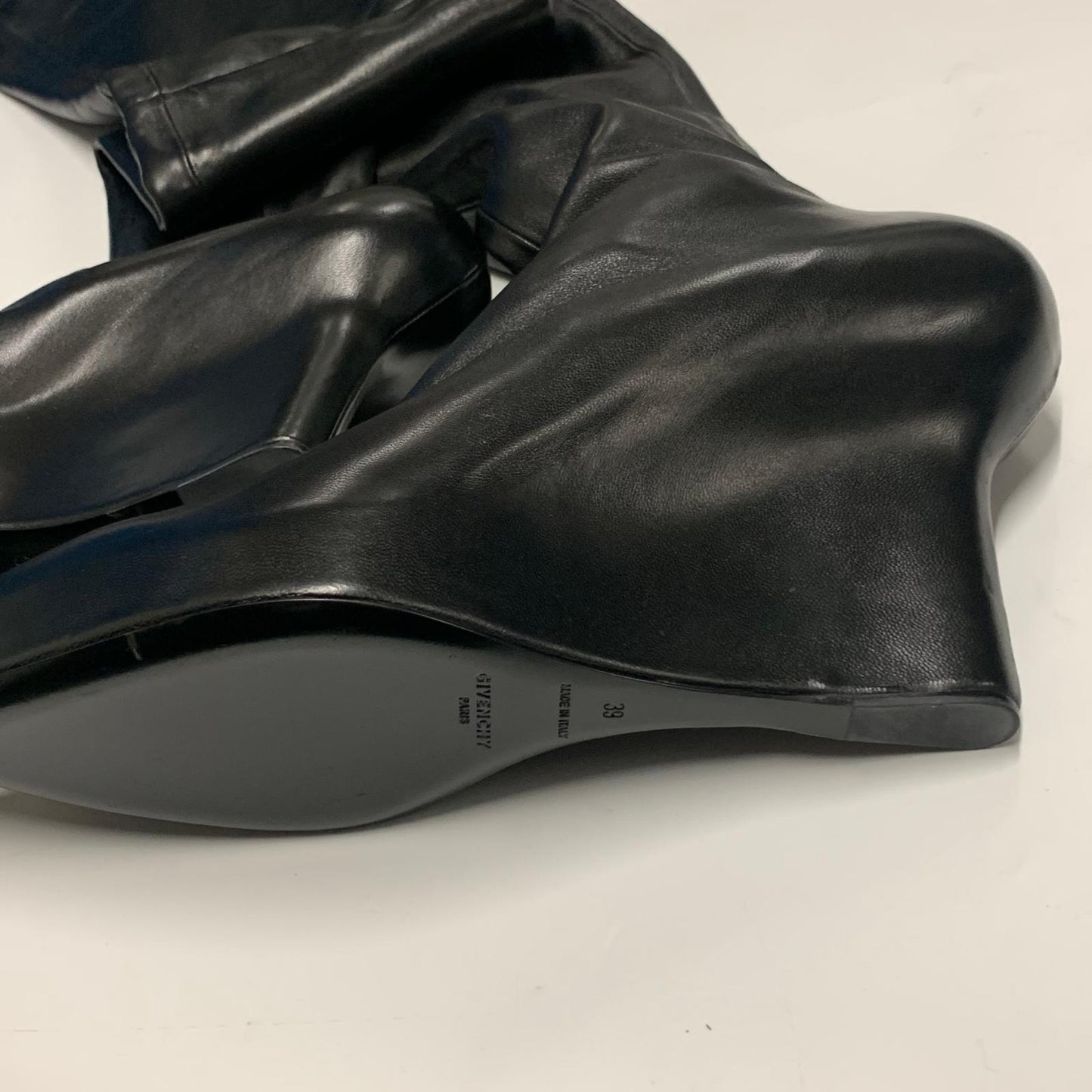 GIVENCHY Ladies Over Knee Buckaneer Slip On Boot Black Leather Shoe UK6 NEW