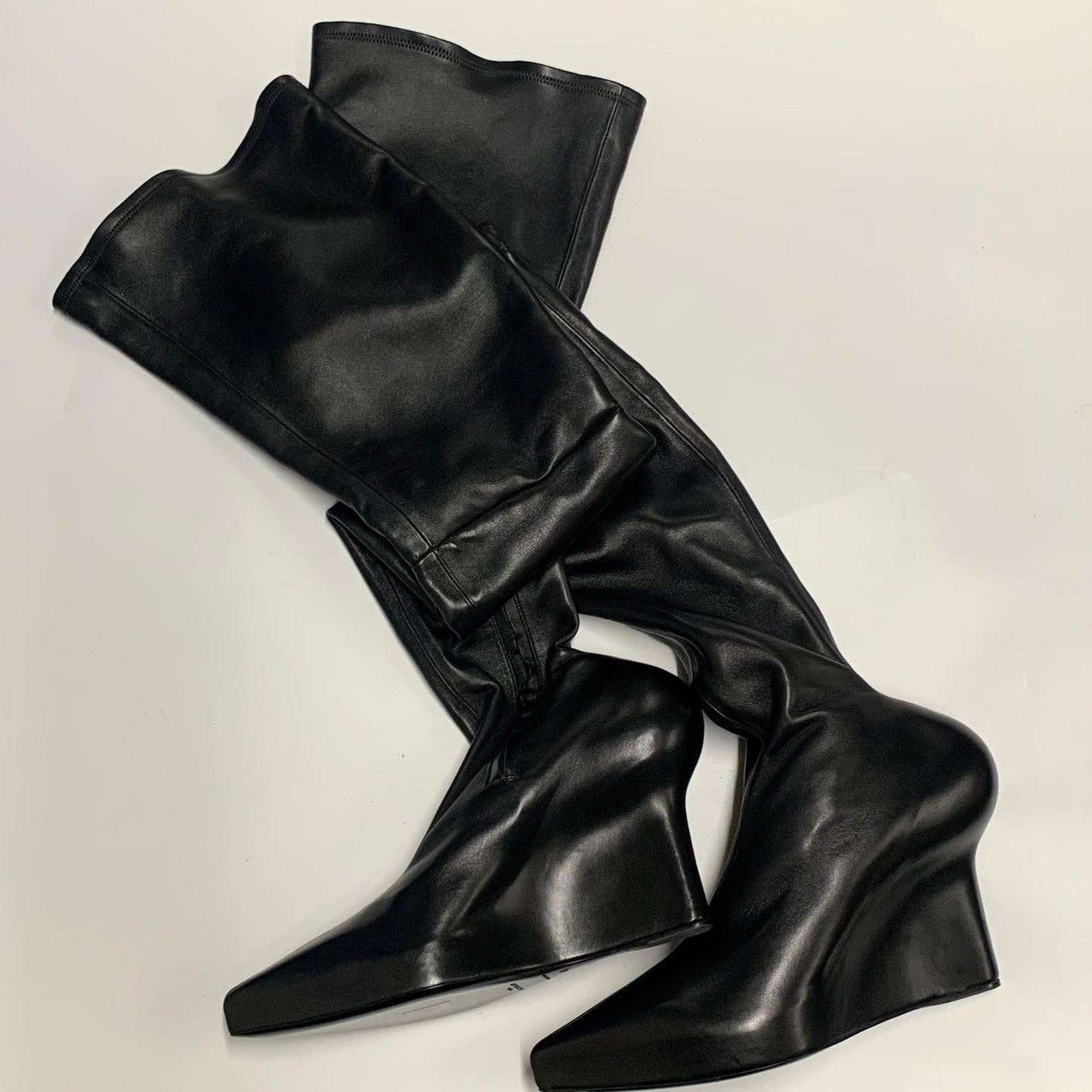 GIVENCHY Ladies Over Knee Buckaneer Slip On Boot Black Leather Shoe UK6 NEW