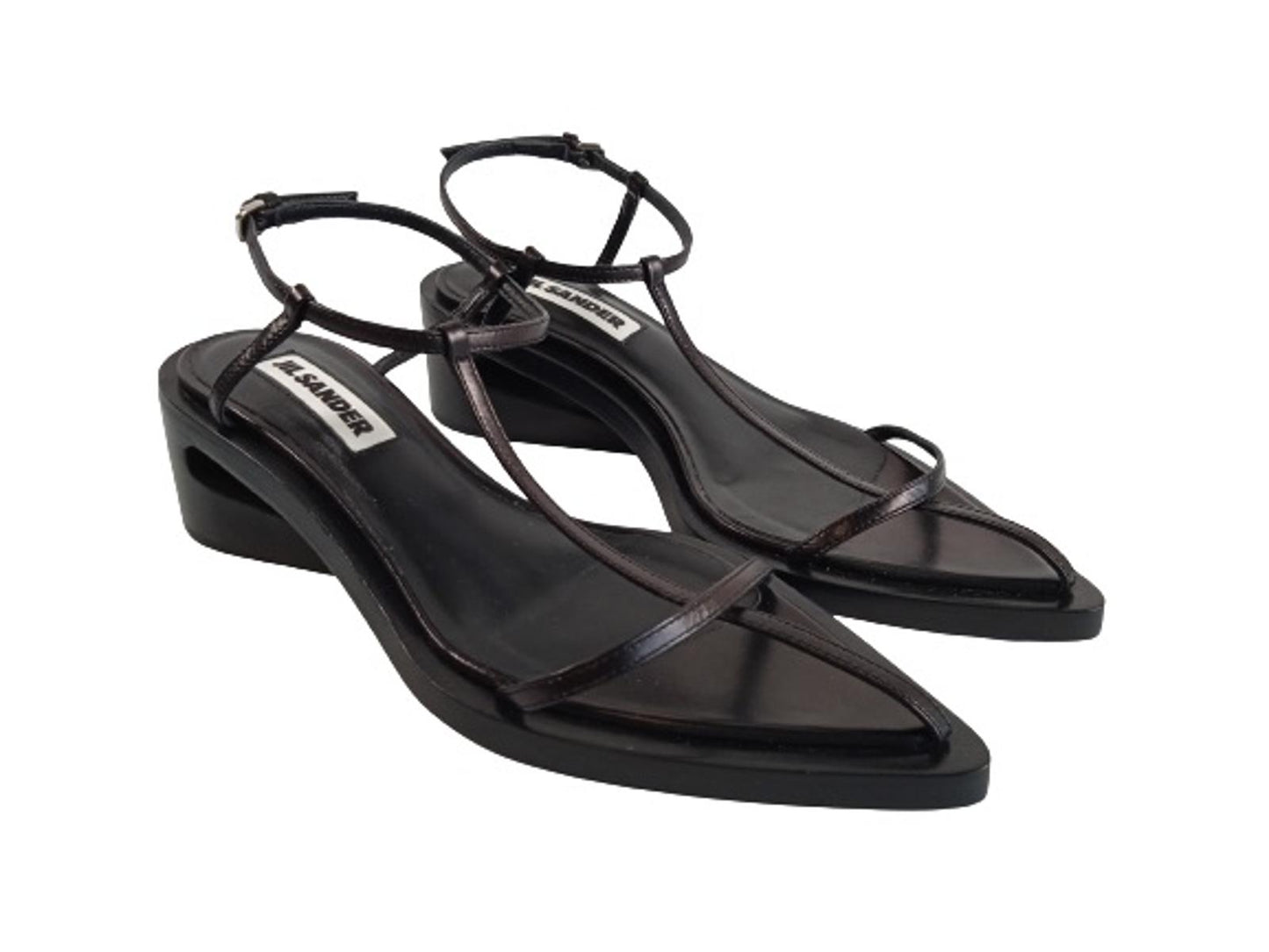 JIL SANDER Ladies Black Leather Tripon T-Strap Block Sandals EU36 UK3 NEW