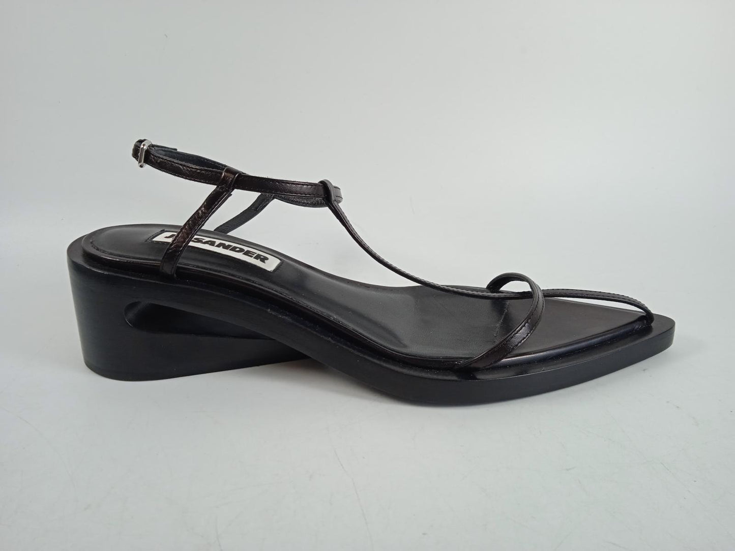 JIL SANDER Ladies Black Leather Tripon T-Strap Block Sandals EU36 UK3 NEW