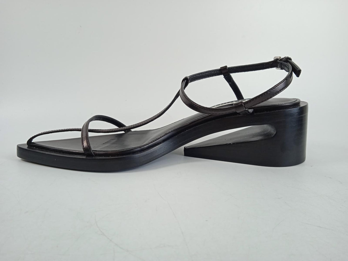 JIL SANDER Ladies Black Leather Tripon T-Strap Block Sandals EU36 UK3 NEW