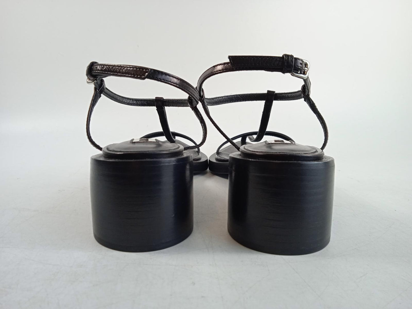 JIL SANDER Ladies Black Leather Tripon T-Strap Block Sandals EU36 UK3 NEW