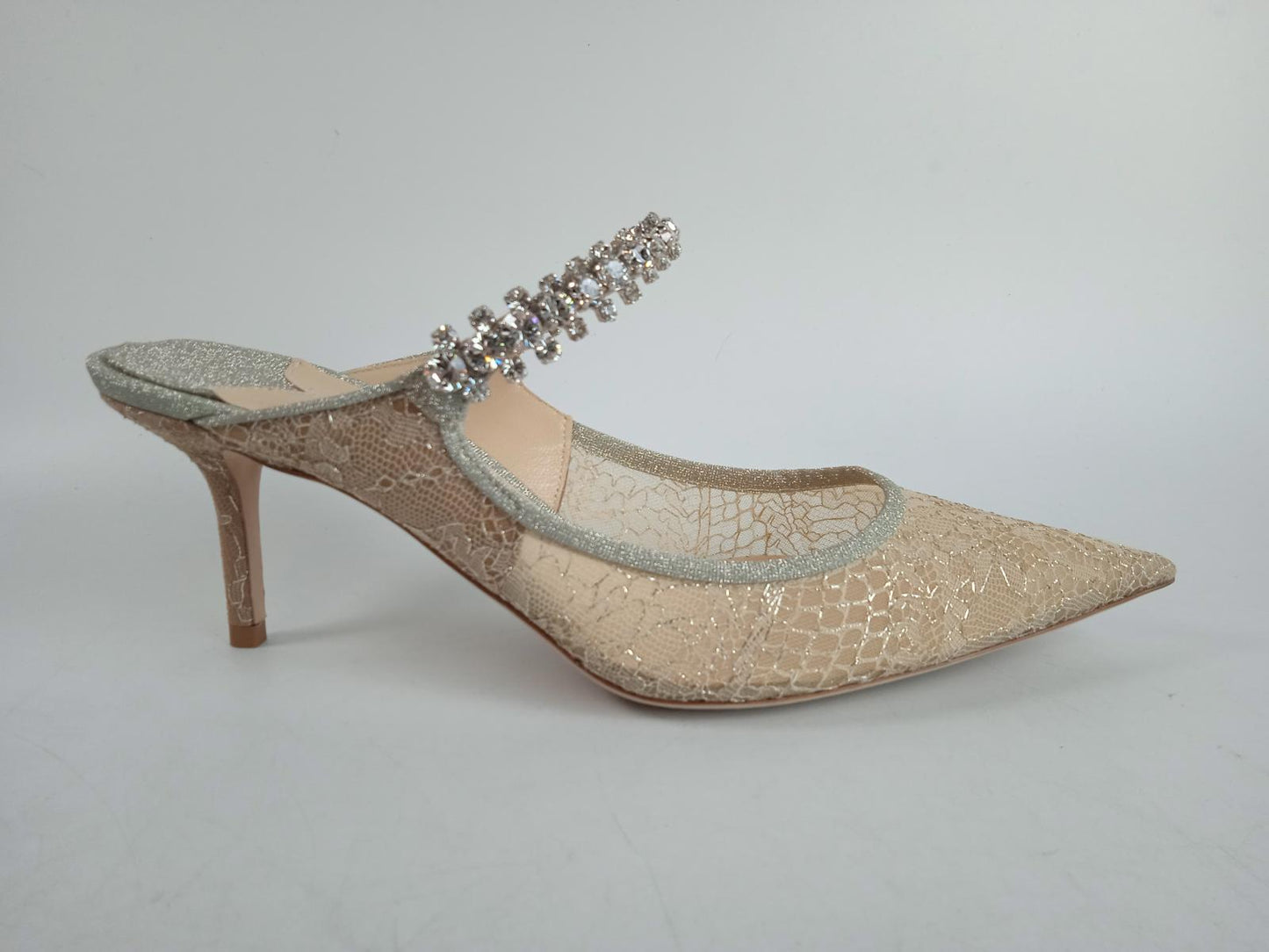 JIMMY CHOO Ladies Ivory Lace Crystal Strap Bing 65 Mule Shoes EU40 UK7 NEW