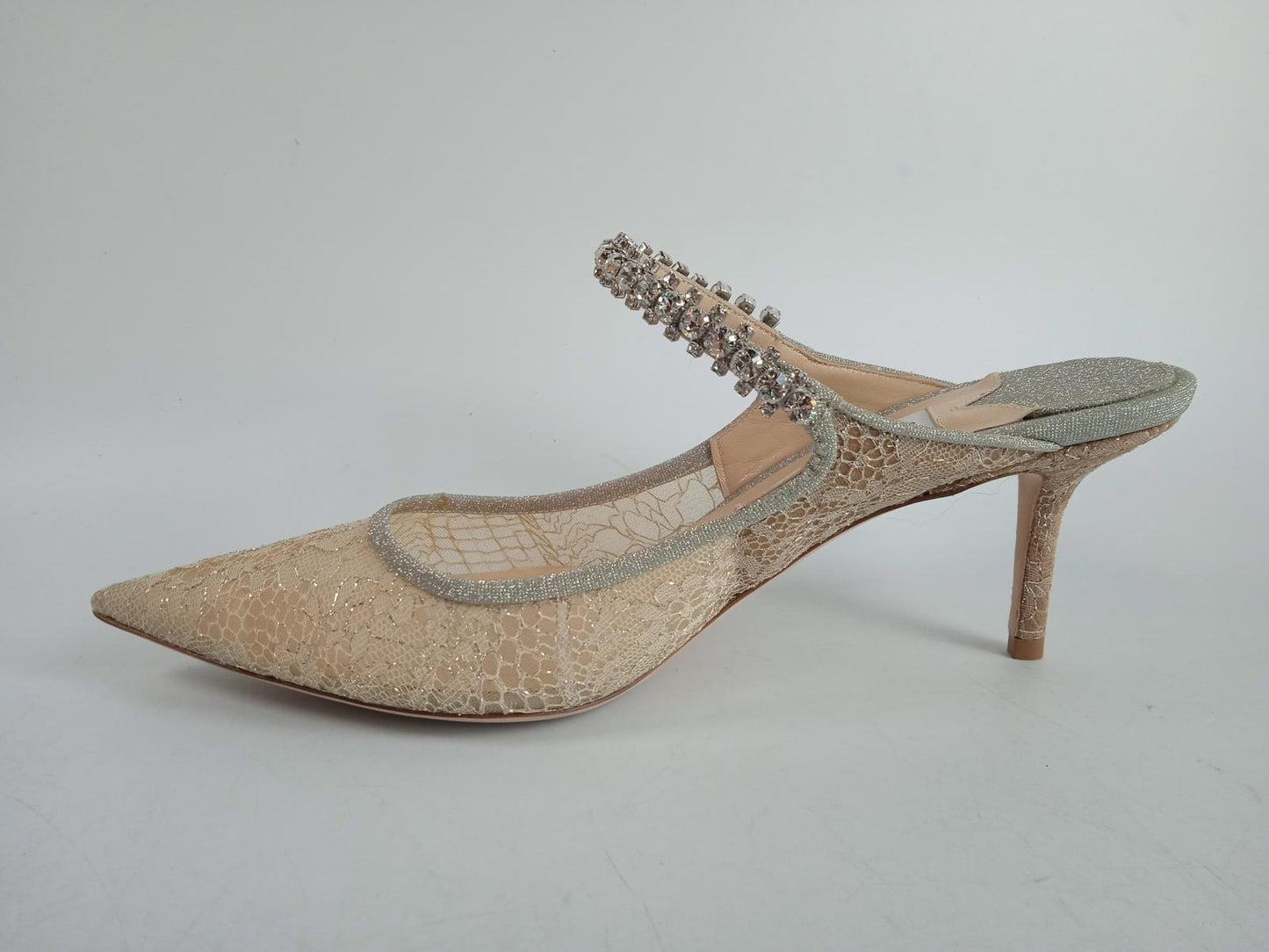 JIMMY CHOO Ladies Ivory Lace Crystal Strap Bing 65 Mule Shoes EU40 UK7 NEW