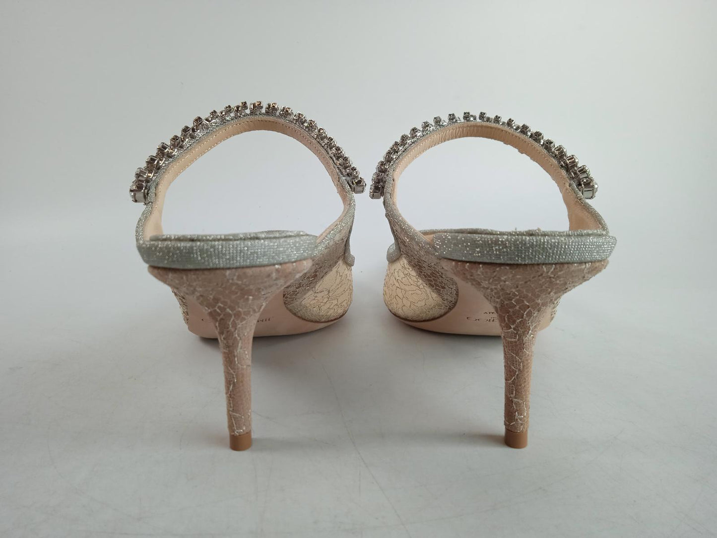 JIMMY CHOO Ladies Ivory Lace Crystal Strap Bing 65 Mule Shoes EU40 UK7 NEW