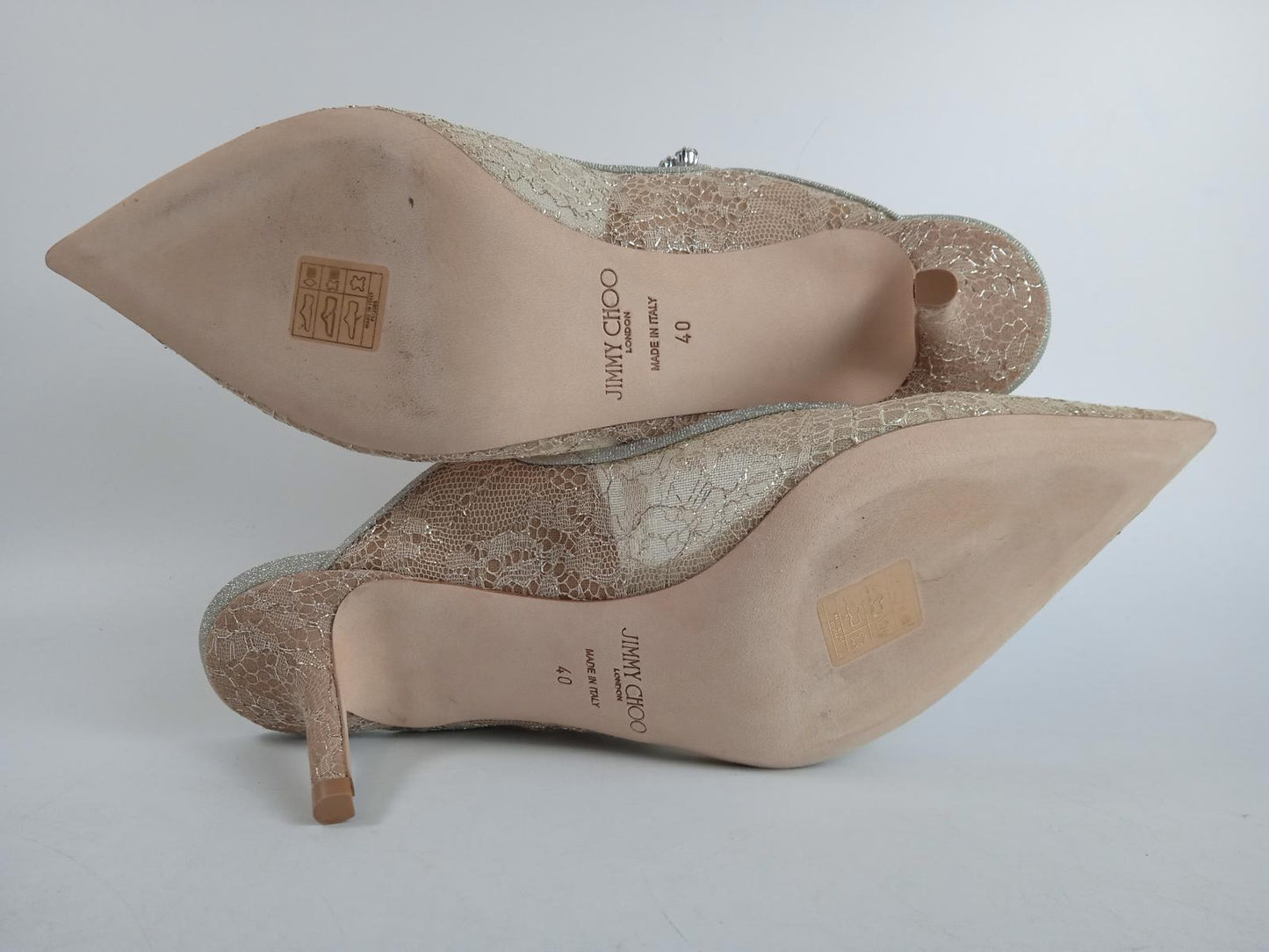 JIMMY CHOO Ladies Ivory Lace Crystal Strap Bing 65 Mule Shoes EU40 UK7 NEW