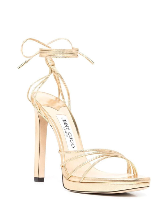 JIMMY CHOO Ladies Metallic Gold Leather Anita PF Sandals Size EU40 UK7 NEW