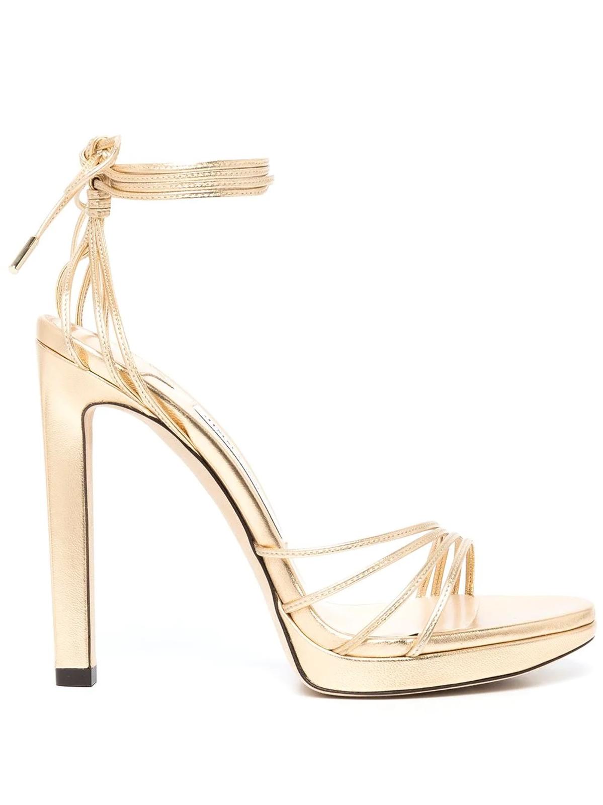JIMMY CHOO Ladies Metallic Gold Leather Anita PF Sandals Size EU40 UK7 NEW