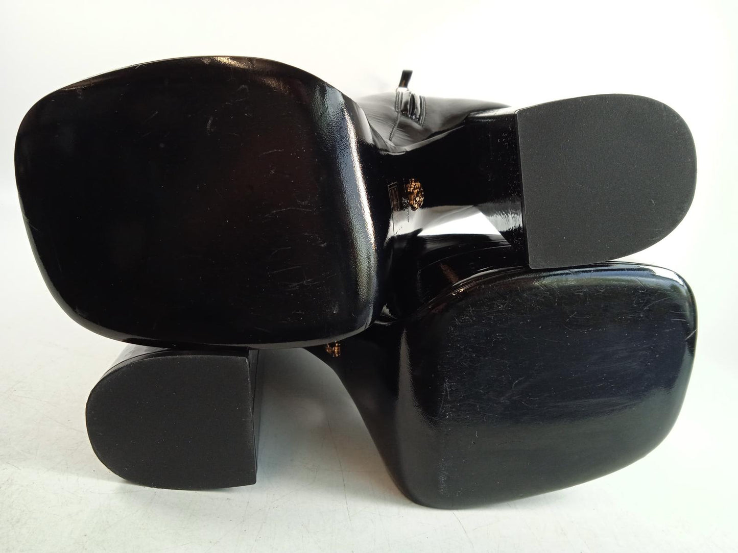 VERSACE Ladies Black Patent Leather Textured Platform Boots IT40 UK7 NEW