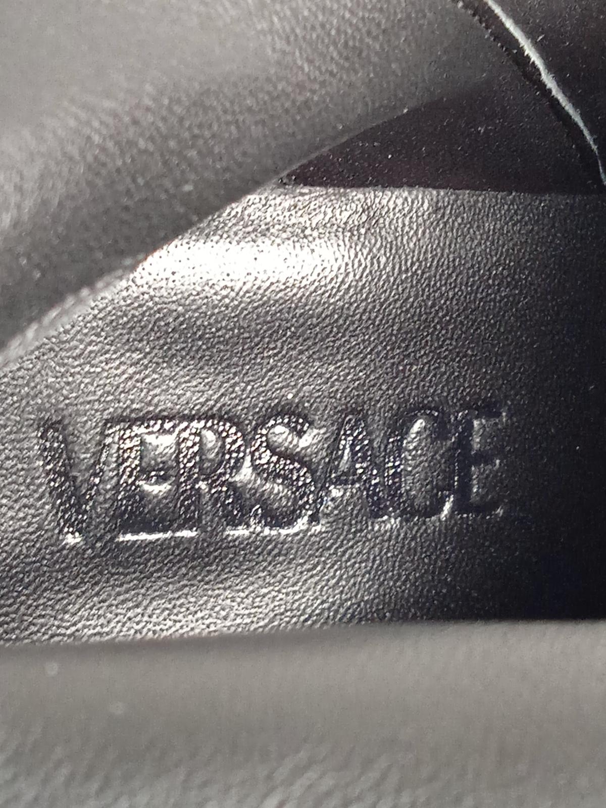 VERSACE Ladies Black Patent Leather Textured Platform Boots IT40 UK7 NEW